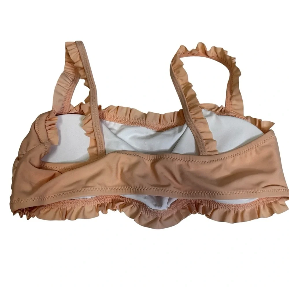 CUPSHE Ruffle Bandeau Bikini With High Waisted Bottom NWT SM Peach Black White - Picture 10 of 17